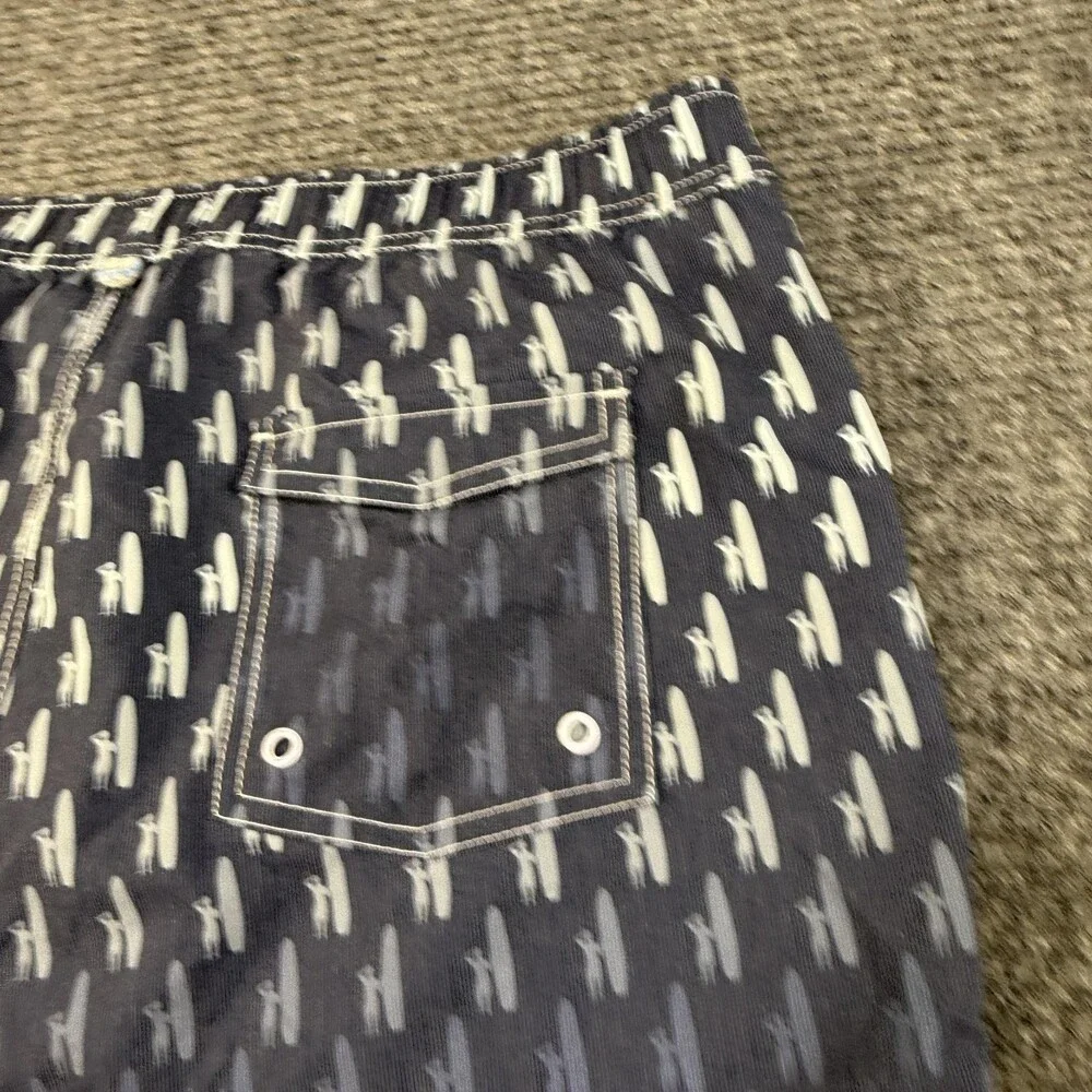 Johnnie O Swim Trunks Shorts Mens Medium Blue Surfer Print Boardshorts Polyester